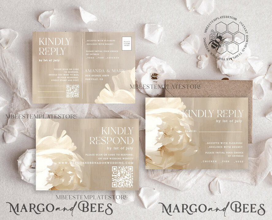 TEMPLETT wedding invitation download Elegant Flowers Paintig Oil wedding Invitations Set Template, Instant Download Printable Invites Home Printing, Simple Wedding Cards
