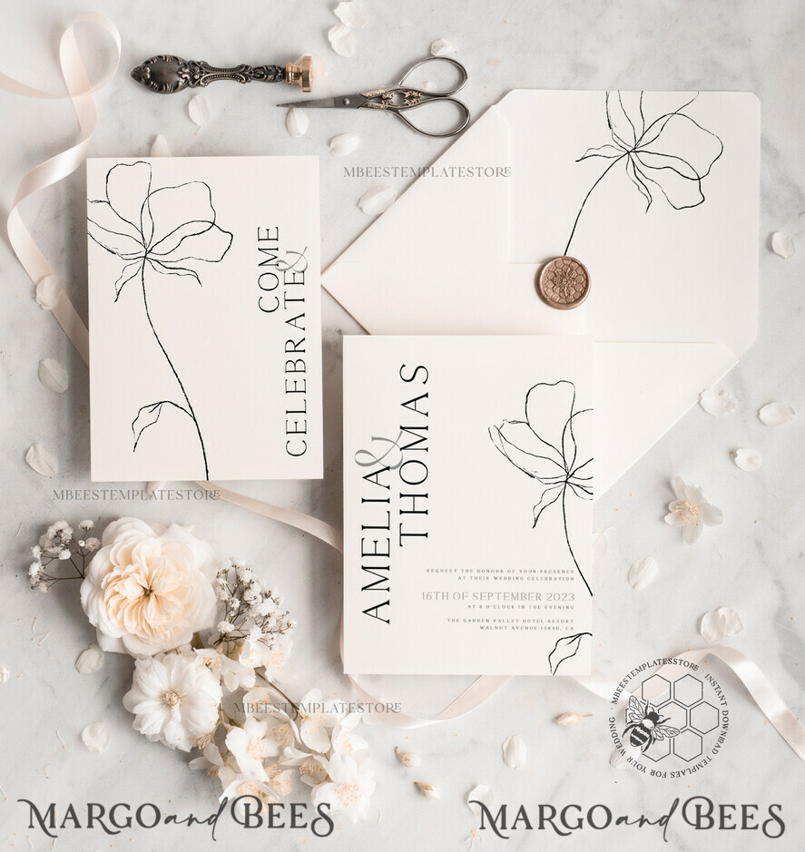 TEMPLETT wedding invitation download Fine art wedding invitation template, Instant download Boho Wedding Invites, Simple Wedding Invitation Printable Template, Elegant Invites