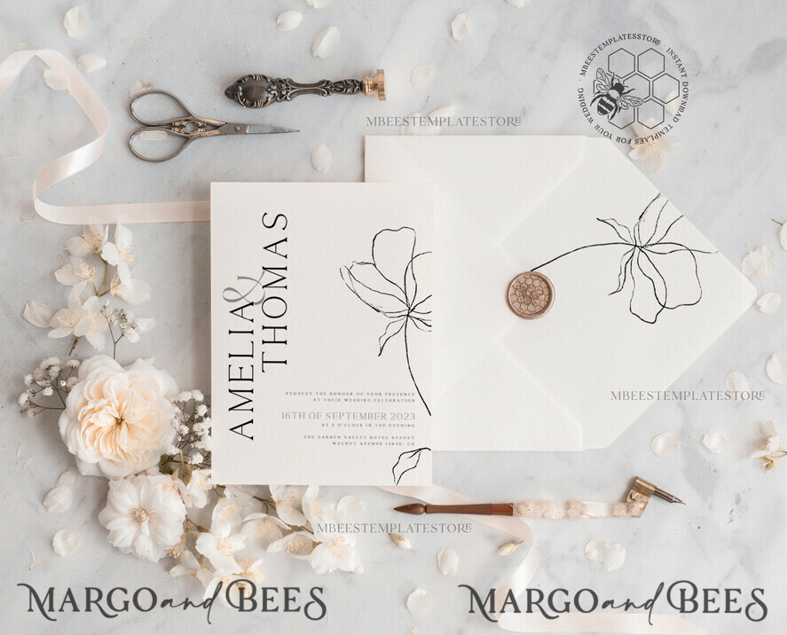 TEMPLETT wedding invitation download Fine art wedding invitation template, Instant download Boho Wedding Invites, Simple Wedding Invitation Printable Template, Elegant Invites