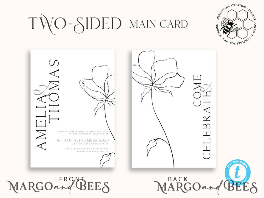 TEMPLETT wedding invitation download Fine art wedding invitation template, Instant download Boho Wedding Invites, Simple Wedding Invitation Printable Template, Elegant Invites