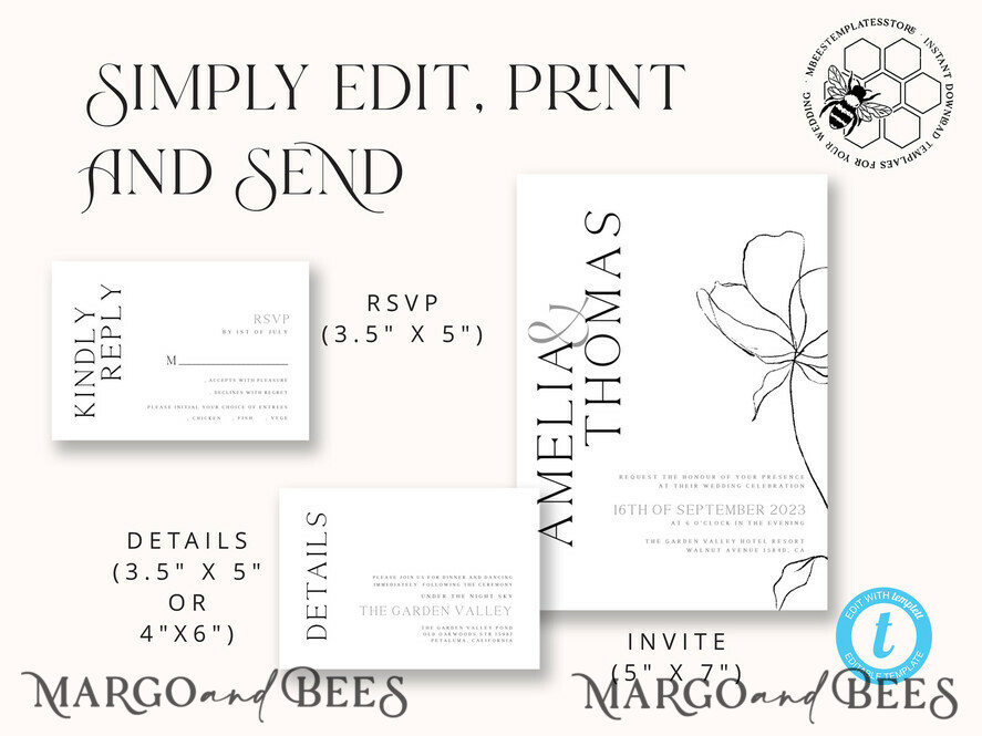 TEMPLETT wedding invitation download Fine art wedding invitation template, Instant download Boho Wedding Invites, Simple Wedding Invitation Printable Template, Elegant Invites