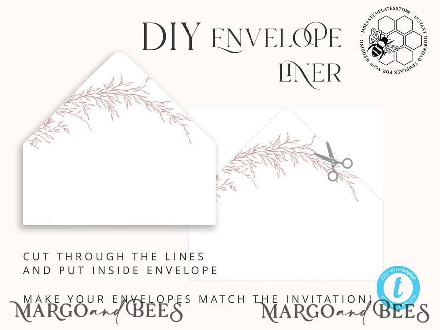 TEMPLETT wedding invitation download Boho Blush Pink wedding Invitations Set Template, Instant Download Printable Invites Home Printing, Simple Wedding Invitation Card, WBoho16