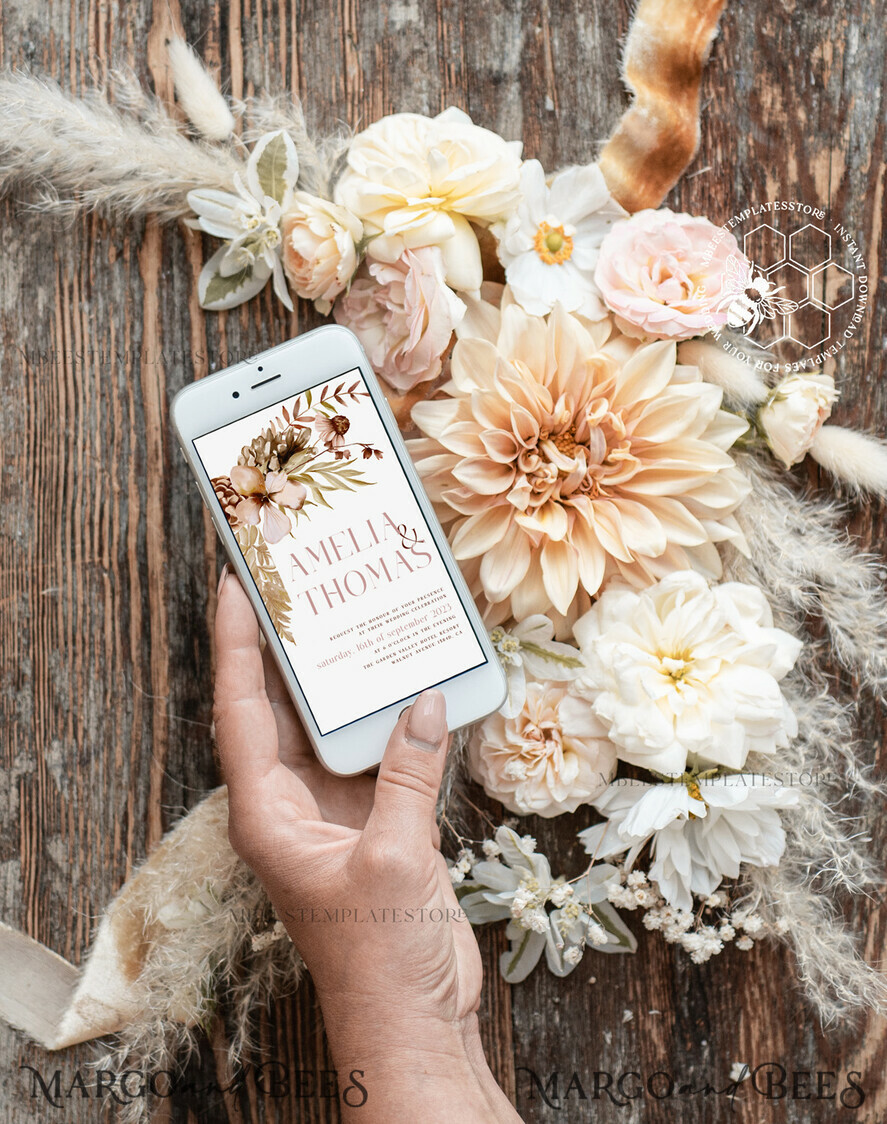 TEMPLETT wedding invitation download Rustic Ivory wedding Invitations Set and Electronic Wedding Invitation Template, Instant Download Printable Invites Home Printing, Simple Boho Wedding Invitation Card Set