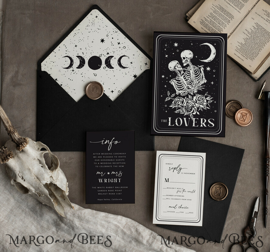 TEMPLETT wedding invitation download Black wedding invitation template, Instant download tarot Wedding Invites, Goth Wedding Invitation Printable Template, skeleton invites