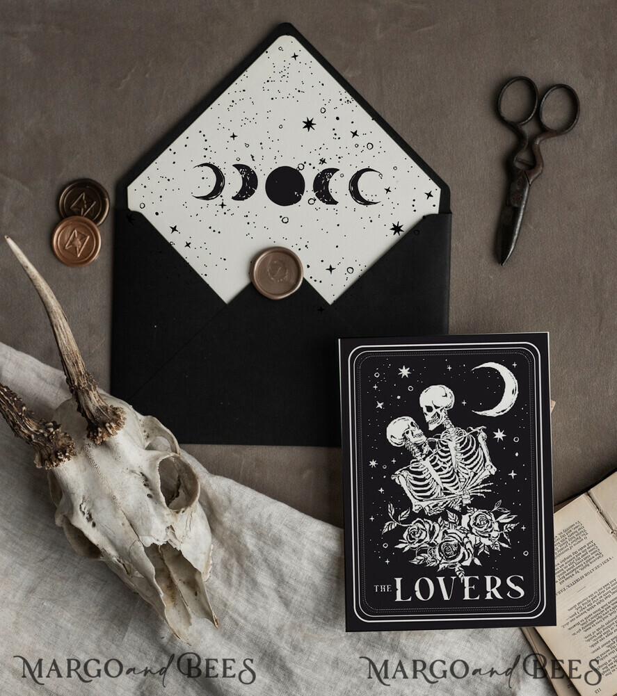 TEMPLETT wedding invitation download Black wedding invitation template, Instant download tarot Wedding Invites, Goth Wedding Invitation Printable Template, skeleton invites