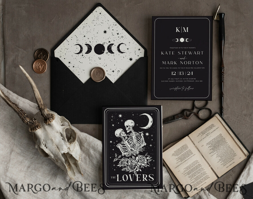 TEMPLETT wedding invitation download Black wedding invitation template, Instant download tarot Wedding Invites, Goth Wedding Invitation Printable Template, skeleton invites