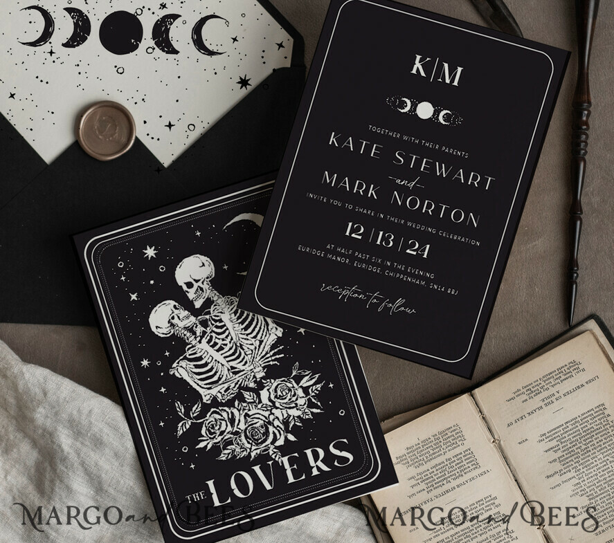 TEMPLETT wedding invitation download Black wedding invitation template, Instant download tarot Wedding Invites, Goth Wedding Invitation Printable Template, skeleton invites