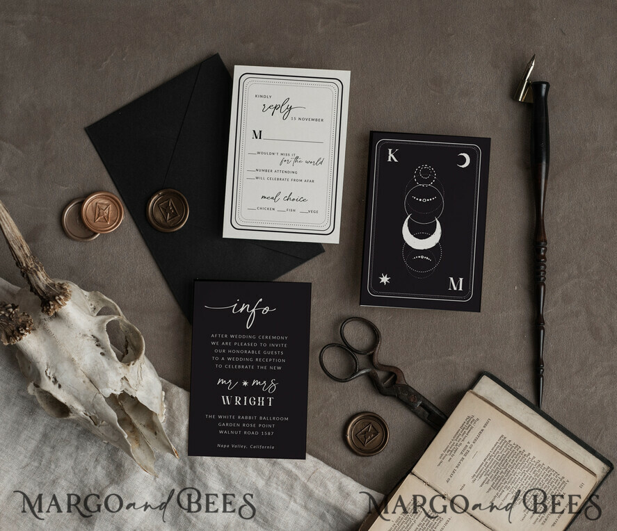 TEMPLETT wedding invitation download Black wedding invitation template, Instant download tarot Wedding Invites, Goth Wedding Invitation Printable Template, skeleton invites