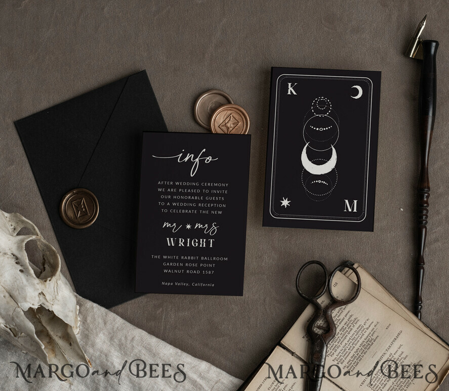 TEMPLETT wedding invitation download Black wedding invitation template, Instant download tarot Wedding Invites, Goth Wedding Invitation Printable Template, skeleton invites