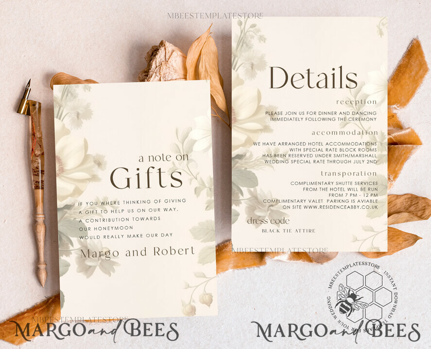 TEMPLETT wedding invitation download Romantic Vintage Flowers wedding Invitations Set Template, Instant Download Printable Invites Home Printing, Simple Cards