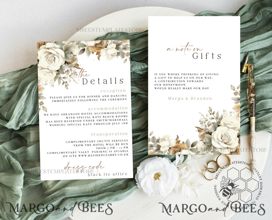 TEMPLETT wedding invitation download Boho Fall Flowers wedding Invitations Set Template, Instant Download Printable Invites Home Printing, Simple Cards