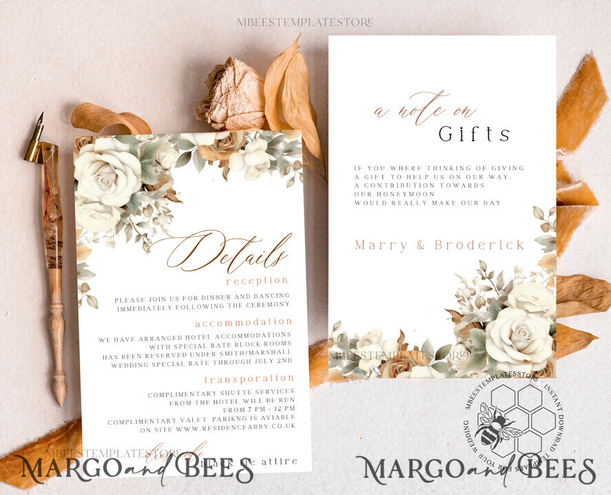TEMPLETT wedding invitation download Boho Fall Flowers wedding Invitations Set Template, Instant Download Printable Invites Home Printing, Simple Cards beige