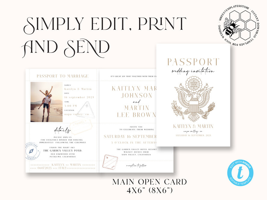 TEMPLETT wedding invitation download passport wedding invitation template, Instant download destination Wedding Invites, travel Printable Template Invitations, boarding pass