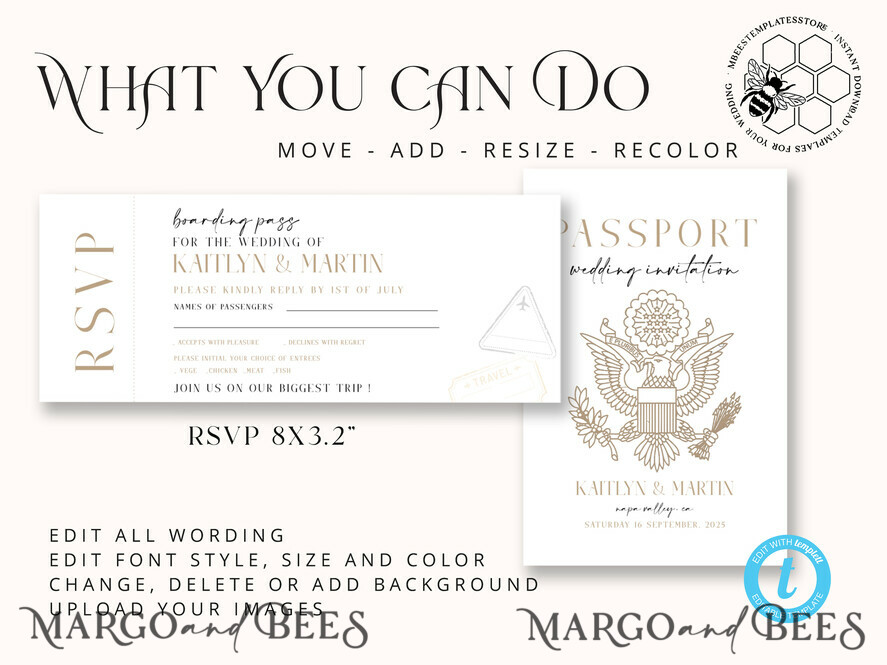 TEMPLETT wedding invitation download passport wedding invitation template, Instant download destination Wedding Invites, travel Printable Template Invitations, boarding pass