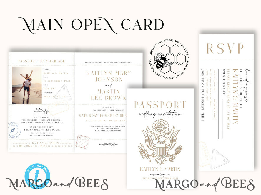 TEMPLETT wedding invitation download passport wedding invitation template, Instant download destination Wedding Invites, travel Printable Template Invitations, boarding pass