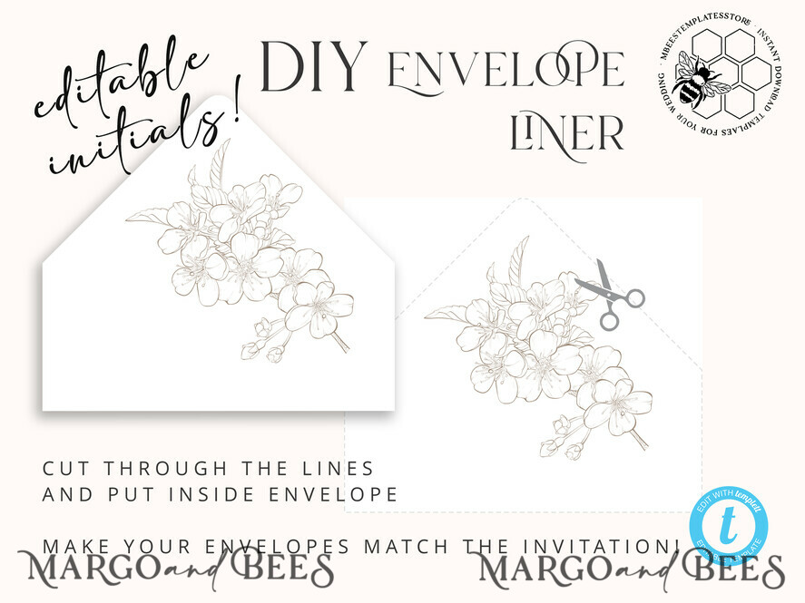 TEMPLETT wedding invitation download Modern Beige wedding Invitation Template, Elegant Instant Download Printable Invites Home Printing, Boho Cherry Wedding Invitation Card Set
