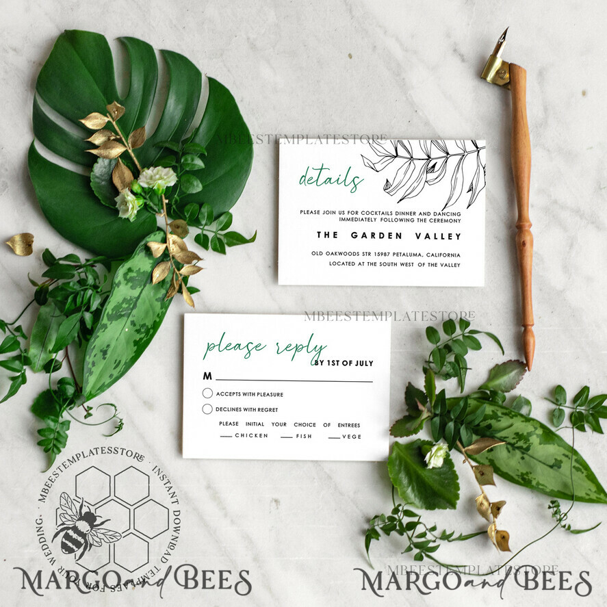 TEMPLETT wedding invitation download Eucalyptus Green wedding invitation template, Instant download Greenery Wedding Invites, Modern Tropical Wedding Invitation Printable