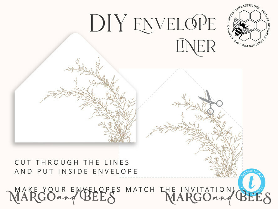 TEMPLETT wedding invitation download Boho Beige wedding Invitations Set Template, Instant Download Printable Invites Home Printing, Simple Wedding Invitation Card, WBoho17