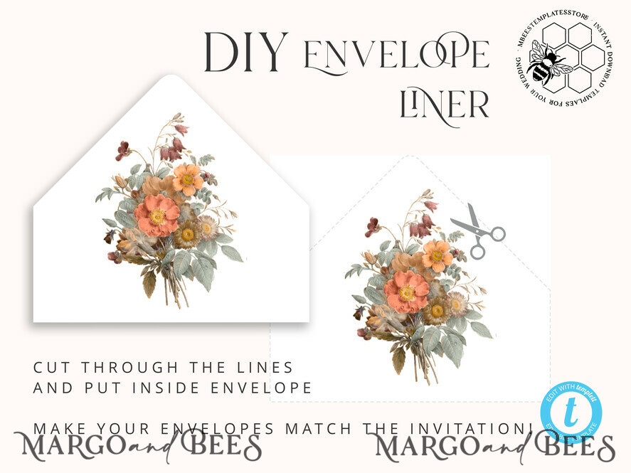 TEMPLETT wedding invitation download Boho fall wedding Invitations Set Template, Instant Download Printable Invites Home Printing, Terracotta Autumn Fine Art Invitation Card Set