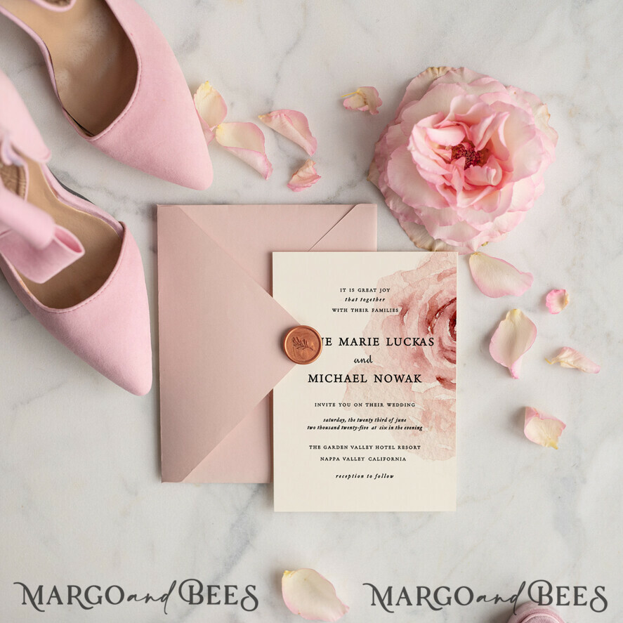 TEMPLETT wedding invitation download Elegant Blush wedding Invitation Template, Instant Download Printable Invites Home Printing, Pink Boho Wedding Invitation Card Set Template