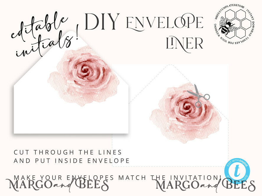TEMPLETT wedding invitation download Elegant Blush wedding Invitation Template, Instant Download Printable Invites Home Printing, Pink Boho Wedding Invitation Card Set Template