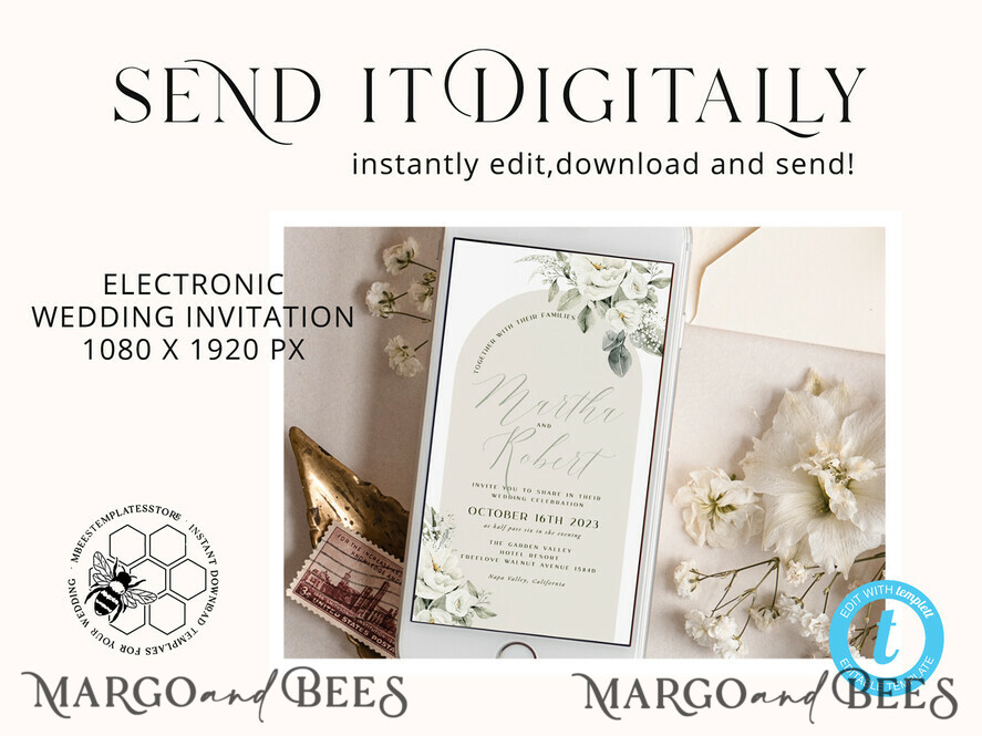 TEMPLETT wedding invitation download Boho Arch wedding Invitations Evite Set Template, Instant Download Printable Invites Home Printing, Beige Garden Invitation Set WBoho14
