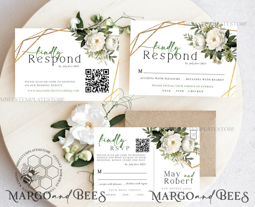 TEMPLETT wedding invitation download Sage Green geometric gold wedding Invitations Set Template, Instant Download Printable Invites Home Printing, Simple Wedding Cards