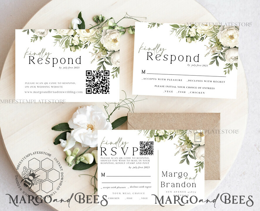 TEMPLETT wedding invitation download Greenery Vintage Flowers wedding Invitations Set Template, Instant Download Printable Invites Home Printing, Simple sage green Cards