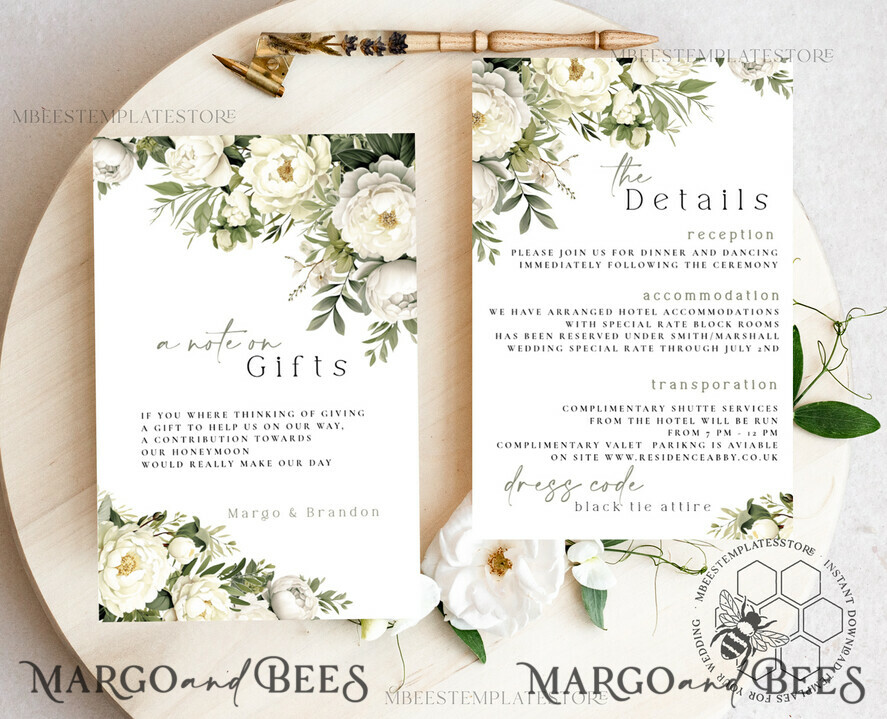 TEMPLETT wedding invitation download Greenery Vintage Flowers wedding Invitations Set Template, Instant Download Printable Invites Home Printing, Simple sage green Cards