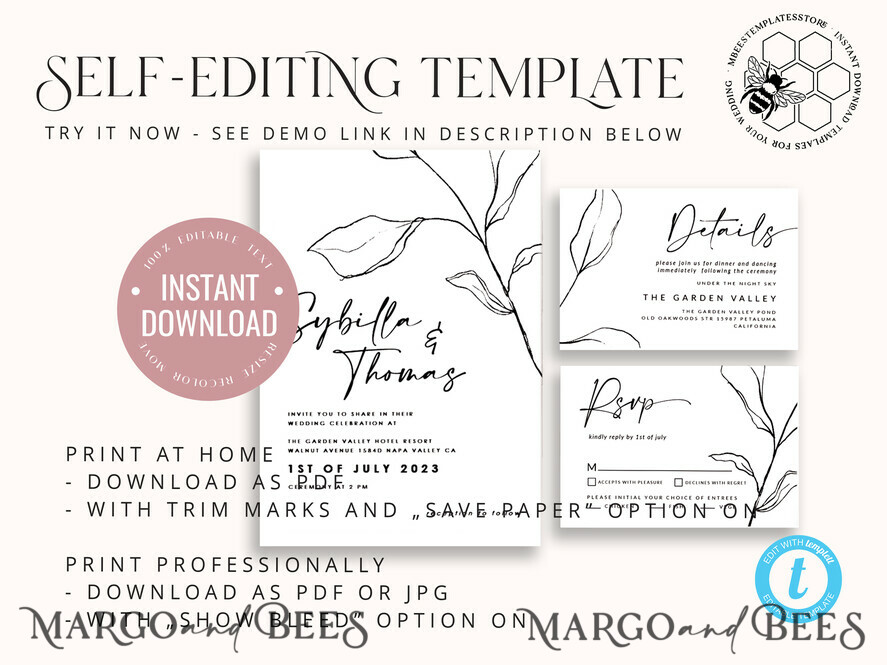 TEMPLETT wedding invitation download Minimalist wedding invitation template, Instant download Wedding Invites, Simple Wedding Invitation Printable Template Rustic Invitations