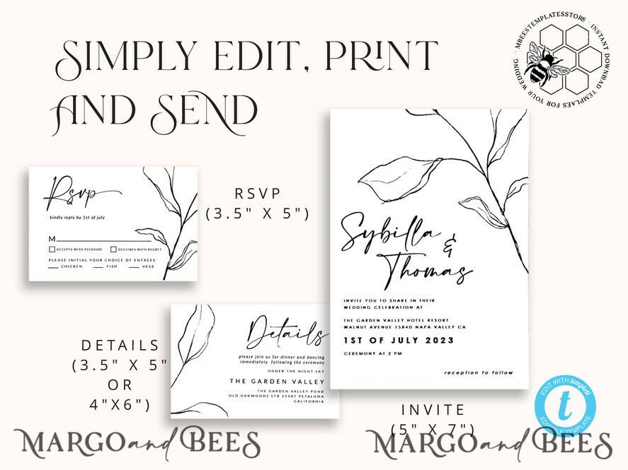 TEMPLETT wedding invitation download Minimalist wedding invitation template, Instant download Wedding Invites, Simple Wedding Invitation Printable Template Rustic Invitations