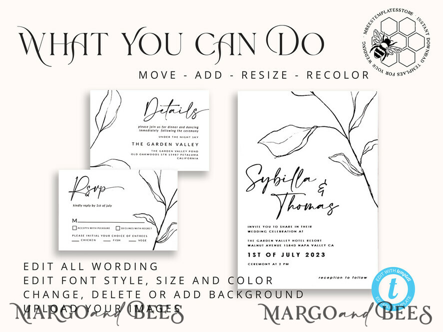 TEMPLETT wedding invitation download Minimalist wedding invitation template, Instant download Wedding Invites, Simple Wedding Invitation Printable Template Rustic Invitations