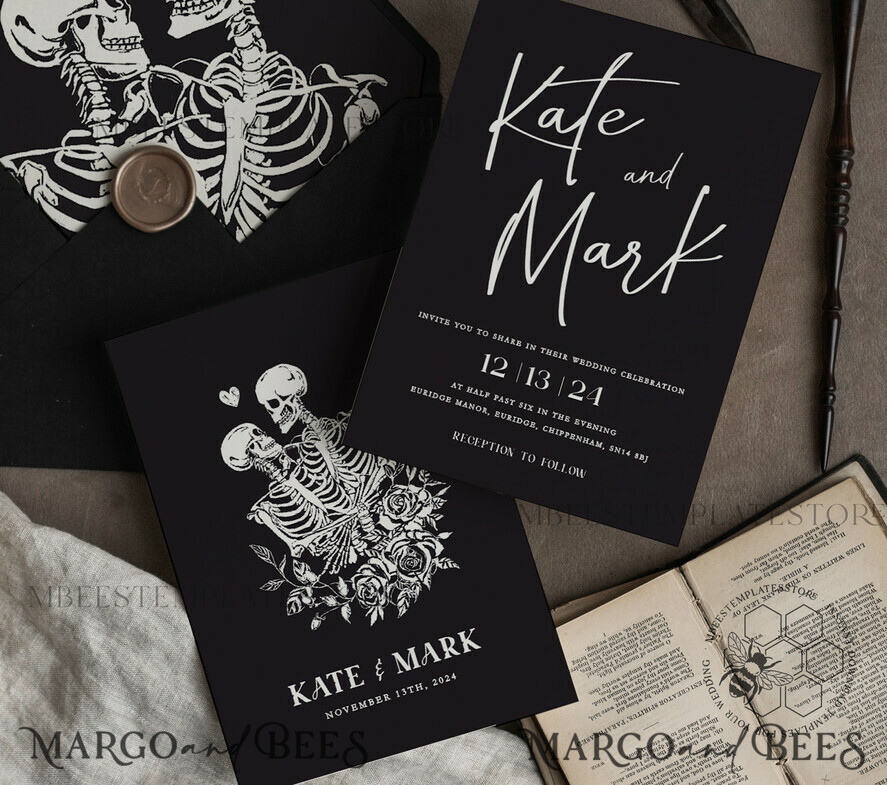 TEMPLETT wedding invitation download Black wedding invitation template, Instant download tarot Wedding Invites, Goth Wedding Invitation Printable Template, skeleton invites