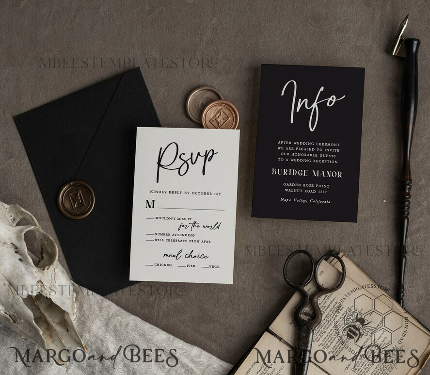 TEMPLETT wedding invitation download Black wedding invitation template, Instant download tarot Wedding Invites, Goth Wedding Invitation Printable Template, skeleton invites