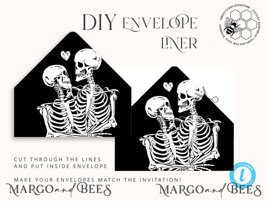 TEMPLETT wedding invitation download Black wedding invitation template, Instant download tarot Wedding Invites, Goth Wedding Invitation Printable Template, skeleton invites