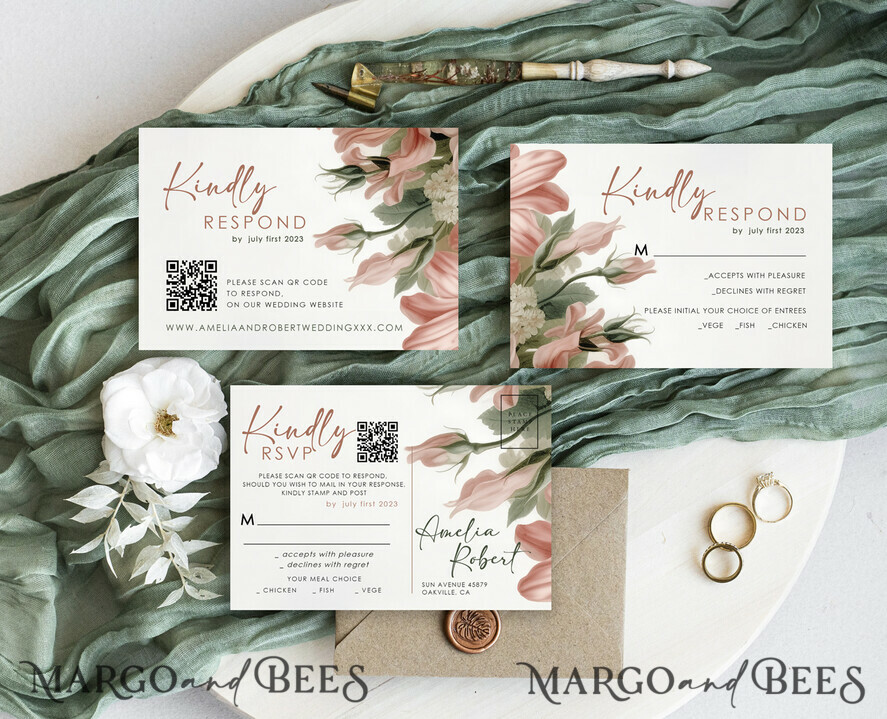 TEMPLETT wedding invitation download Botanical Vintage Flowers wedding Invitations Set Template, Instant Download Printable Invites Home Printing, Simple Wedding Cards