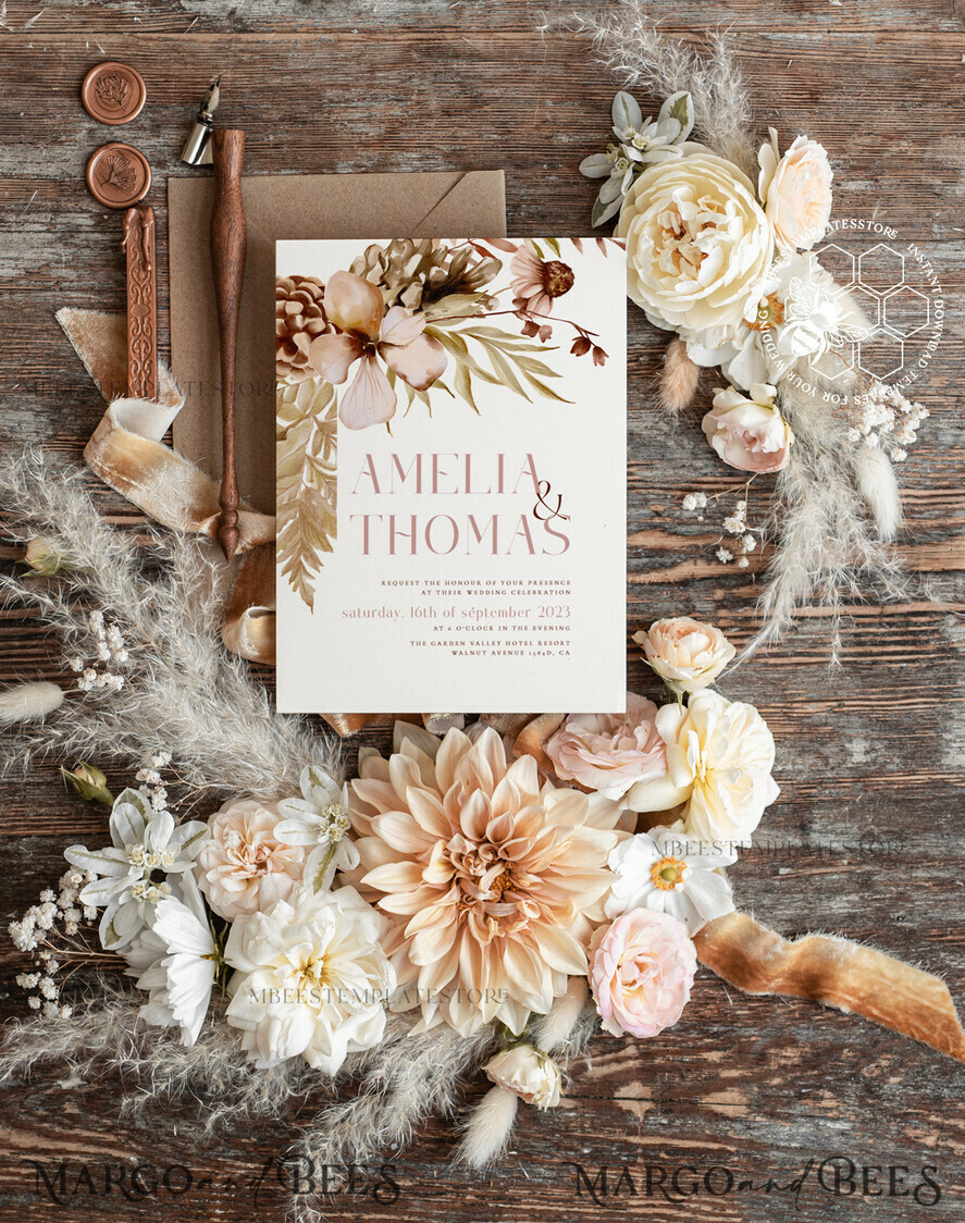 TEMPLETT wedding invitation download Rustic Ivory wedding Invitations Set Template, Instant Download Printable Invites Home Printing, Simple Boho Wedding Invitation Card Set Modern wedding Invitation Template, Instant Download Printable Invites Home Printing, Simple Boho Wedding Invitation Card Set