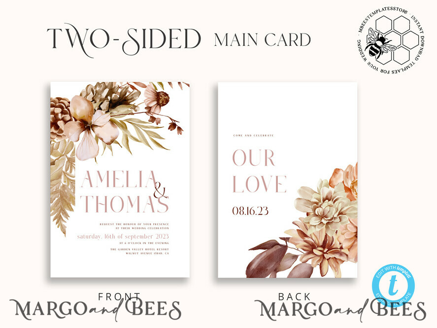 TEMPLETT wedding invitation download Rustic Ivory wedding Invitations Set Template, Instant Download Printable Invites Home Printing, Simple Boho Wedding Invitation Card Set Modern wedding Invitation Template, Instant Download Printable Invites Home Printing, Simple Boho Wedding Invitation Card Set