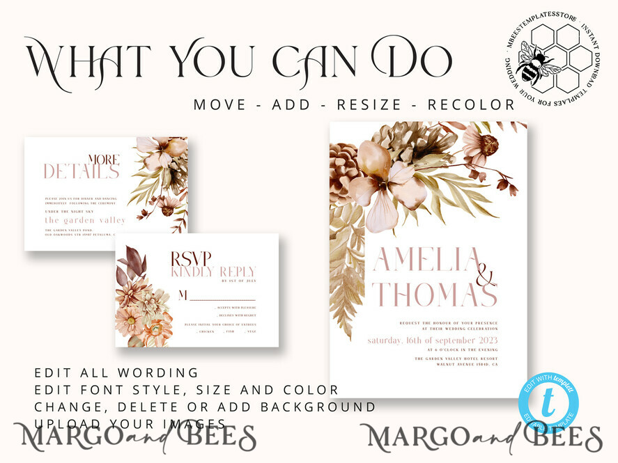 TEMPLETT wedding invitation download Rustic Ivory wedding Invitations Set Template, Instant Download Printable Invites Home Printing, Simple Boho Wedding Invitation Card Set Modern wedding Invitation Template, Instant Download Printable Invites Home Printing, Simple Boho Wedding Invitation Card Set