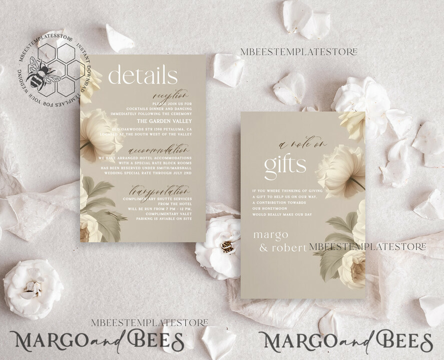 TEMPLETT wedding invitation download Romantic Vintage Flowers Painting Oil wedding Invitations Set Template, Instant Download Printable Invites Home Printing, Simple Cards