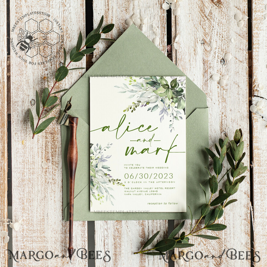 TEMPLETT wedding invitation download Sage Green wedding invitation template, Instant download Greenery Wedding Invites, Eucalyptus Garden Wedding Invitation Printable