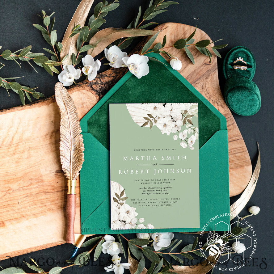 TEMPLETT wedding invitation download Sage Green wedding invitation template, Instant download Greenery Wedding Invites, Rustic Garden Wedding Invitations Set Printable