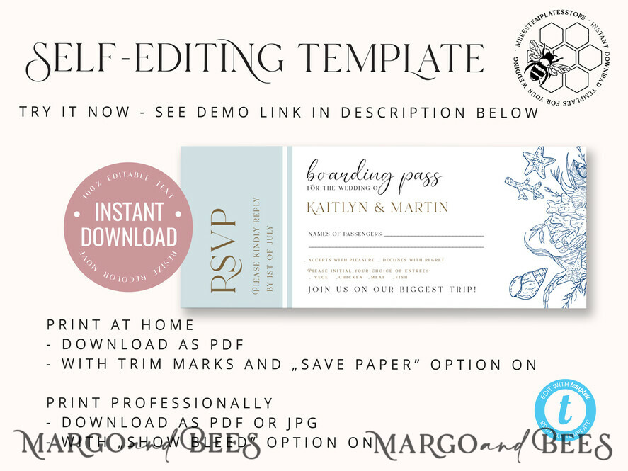 TEMPLETT wedding invitation download passport wedding invitation template, Instant download destination Wedding Invites, travel Printable Template Invitations, boarding pass