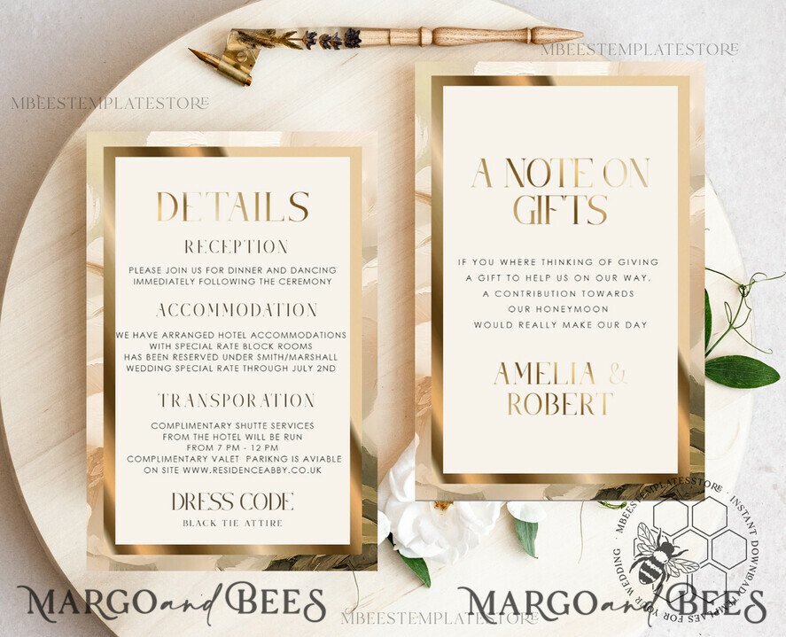 TEMPLETT wedding invitation download Vintage Boho Flower with Gold wedding Invitations Set Template, Instant Download Printable Invites Home Printing, Simple Wedding Cards