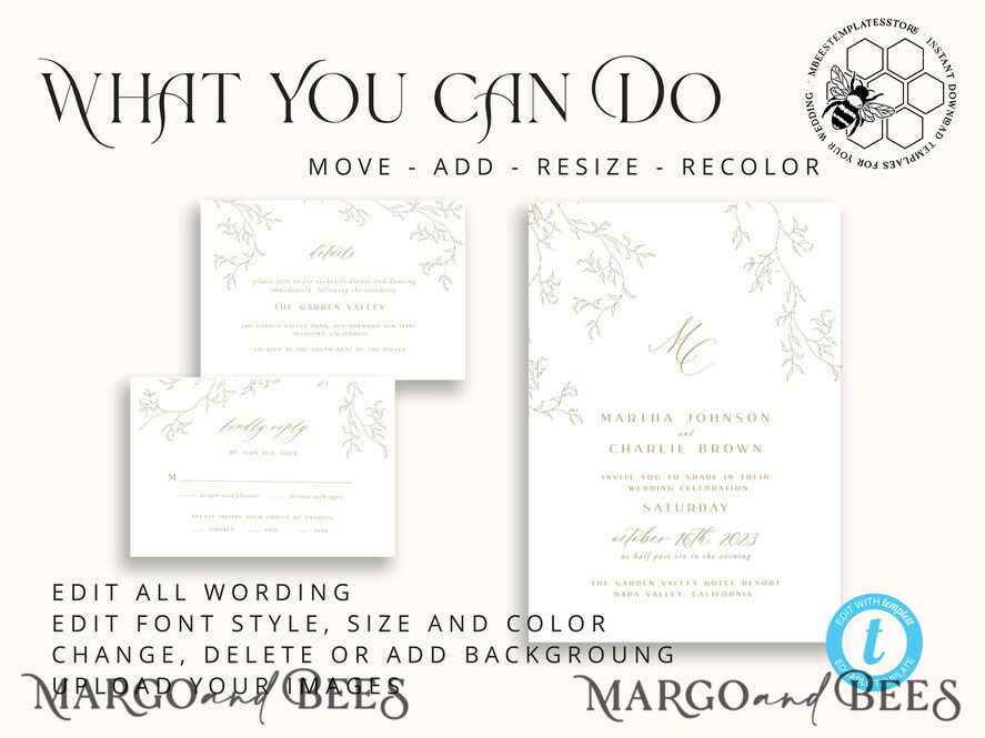 TEMPLETT wedding invitation download Modern wedding invitation template, Instant download Boho Wedding Invites, Simple Wedding Invitation Printable Template, Elegant Invites