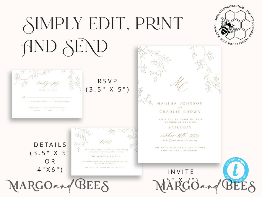 TEMPLETT wedding invitation download Modern wedding invitation template, Instant download Boho Wedding Invites, Simple Wedding Invitation Printable Template, Elegant Invites