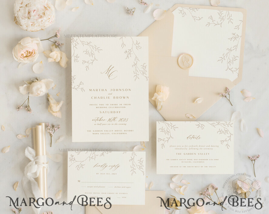 TEMPLETT wedding invitation download Modern wedding invitation template, Instant download Boho Wedding Invites, Simple Wedding Invitation Printable Template, Elegant Invites