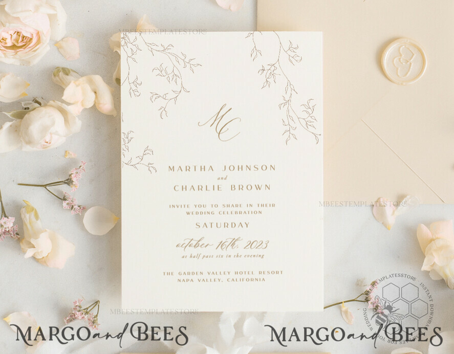 TEMPLETT wedding invitation download Modern wedding invitation template, Instant download Boho Wedding Invites, Simple Wedding Invitation Printable Template, Elegant Invites