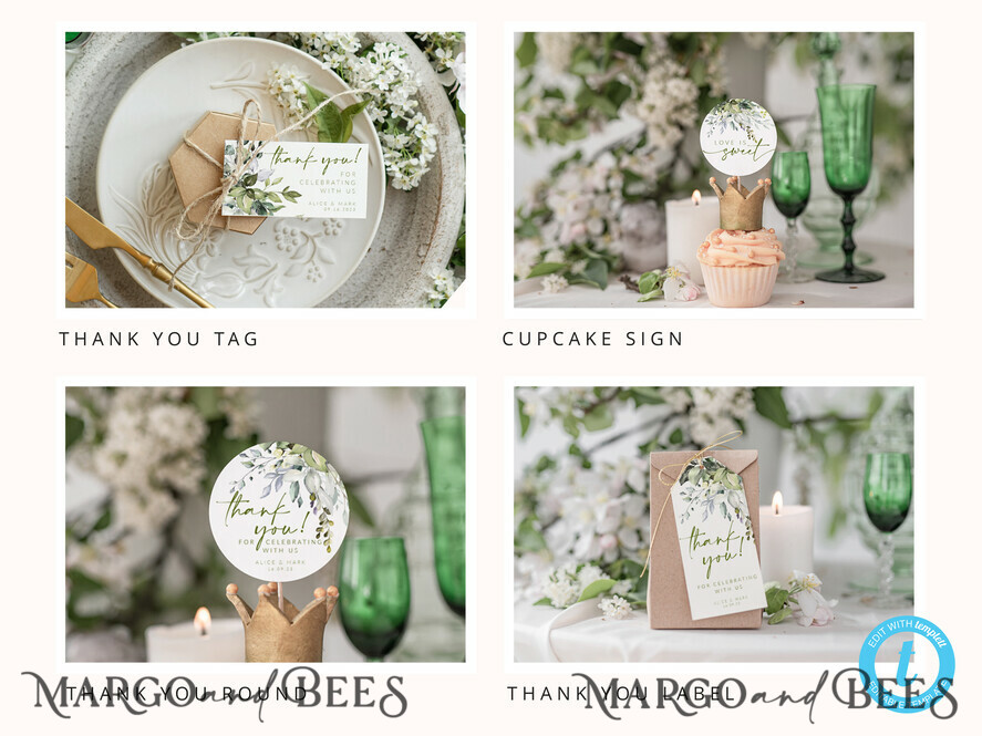 TEMPLETT wedding set Sage Green Boho Wedding Stationery Bundle, Greenery Wedding Template Kit, Wedding Invitation Set, Invitation Template Download Set, WSpr1