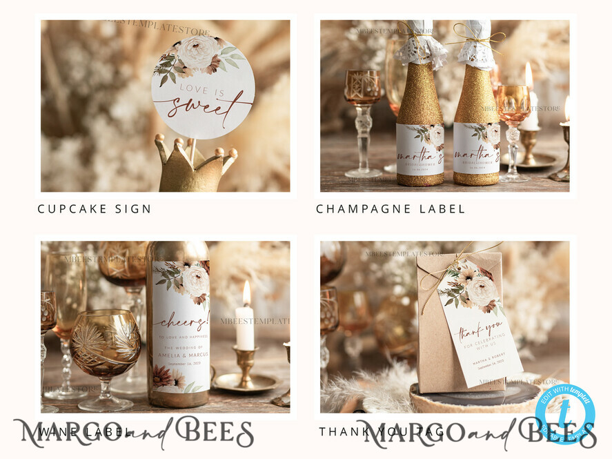 TEMPLETT wedding set Fall Rustic Wedding Invitation template dowload Set, wedding Bundle Templates, Diy Home printing wedding Kit Wboho10
